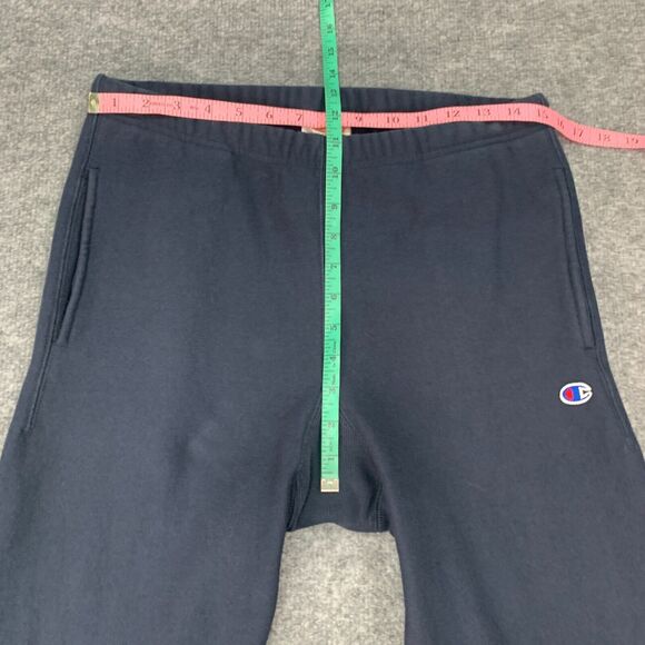 Champion Sweat Short Mens M Navy Reverse Weave Elastic Drawstring Waist Raw Edge - Picture 9 of 13